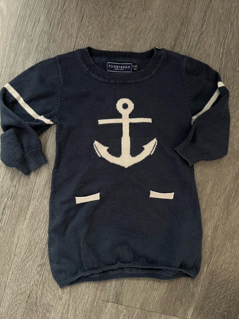 Toobydoo Navy and Cream Anchor Knit Romper